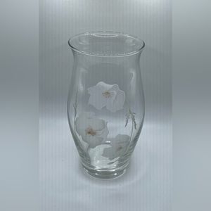 VINTAGE PASABAHCE ETCHED FLORAL CLEAR GLASS VASE - TURKEY